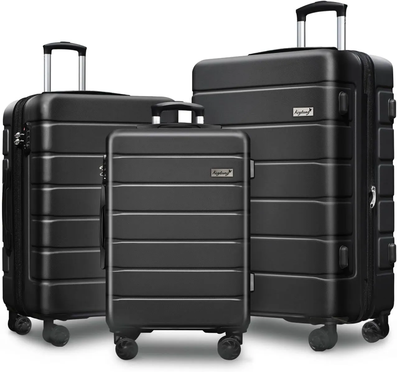 Explorer Lightweight Hardshell 20% Expandable 3 Piece Luggage Set Double Spinner Wheels Carry on Travel Suitcase with TSA Lock, Black (20in/24in/28in)