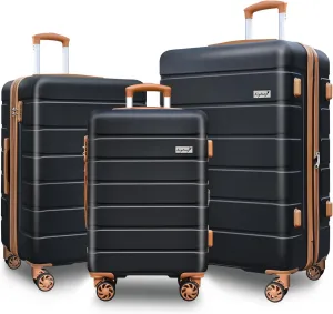 Explorer Lightweight Hardshell 20% Expandable 3-Piece Luggage Set with TSA Lock, Double Spinner Wheels, and Carry-On Suitcase, Apricot Black