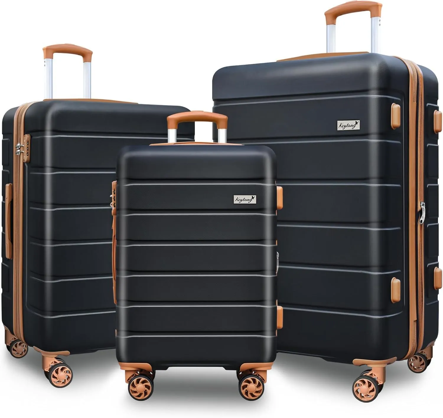 Explorer Lightweight Hardshell 20% Expandable 3-Piece Luggage Set with TSA Lock, Double Spinner Wheels, and Carry-On Suitcase, Apricot Black