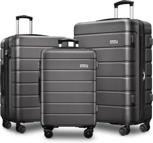 Explorer Lightweight Hardshell 20% Expandable 3-Piece Luggage Set with TSA Lock, Double Spinner Wheels, and Carry-On Suitcase, Grey