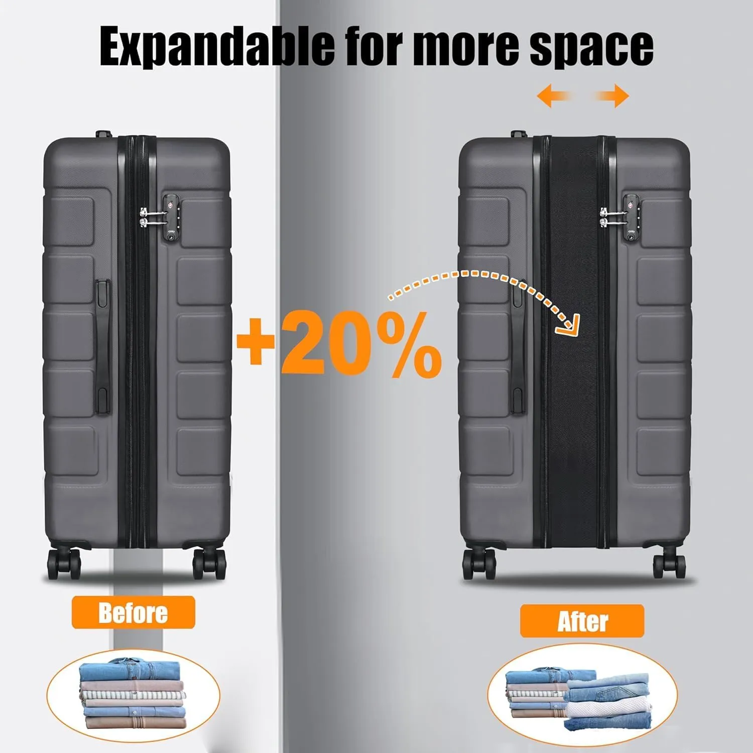 Explorer Lightweight Hardshell 20% Expandable 3-Piece Luggage Set with TSA Lock, Double Spinner Wheels, and Carry-On Suitcase, Grey