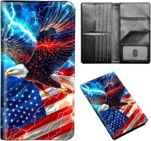 Exquisite Passport Holder for Travel Accessory, American Flag Eagle Leather Passport Cover with Space for Documents and Family Photos, Travel Passport Credit Card Wallet for Women and Men