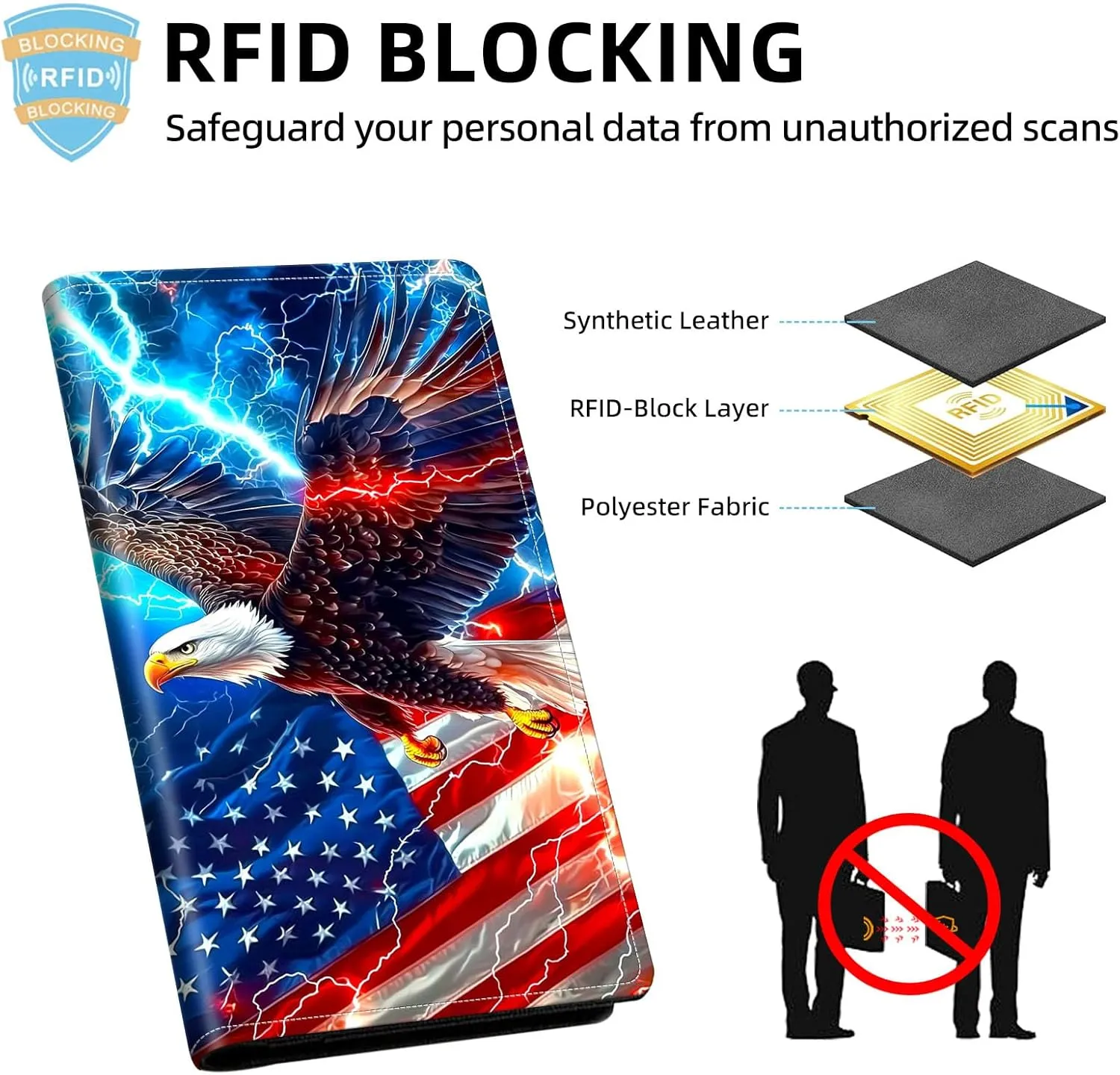 Exquisite Passport Holder for Travel Accessory, American Flag Eagle Leather Passport Cover with Space for Documents and Family Photos, Travel Passport Credit Card Wallet for Women and Men