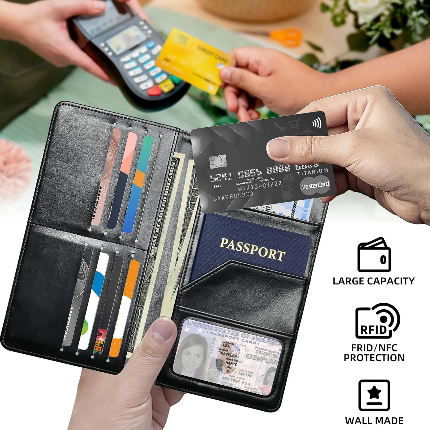 Exquisite Passport Holder for Travel Accessory, American Flag Eagle Leather Passport Cover with Space for Documents and Family Photos, Travel Passport Credit Card Wallet for Women and Men