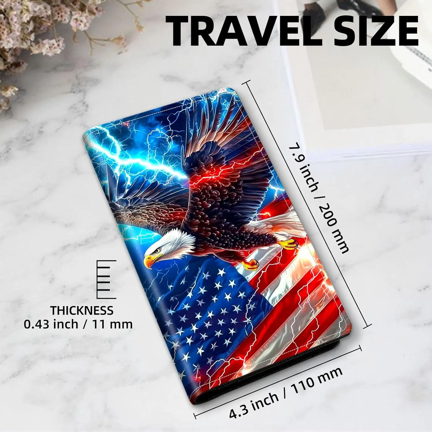 Exquisite Passport Holder for Travel Accessory, American Flag Eagle Leather Passport Cover with Space for Documents and Family Photos, Travel Passport Credit Card Wallet for Women and Men