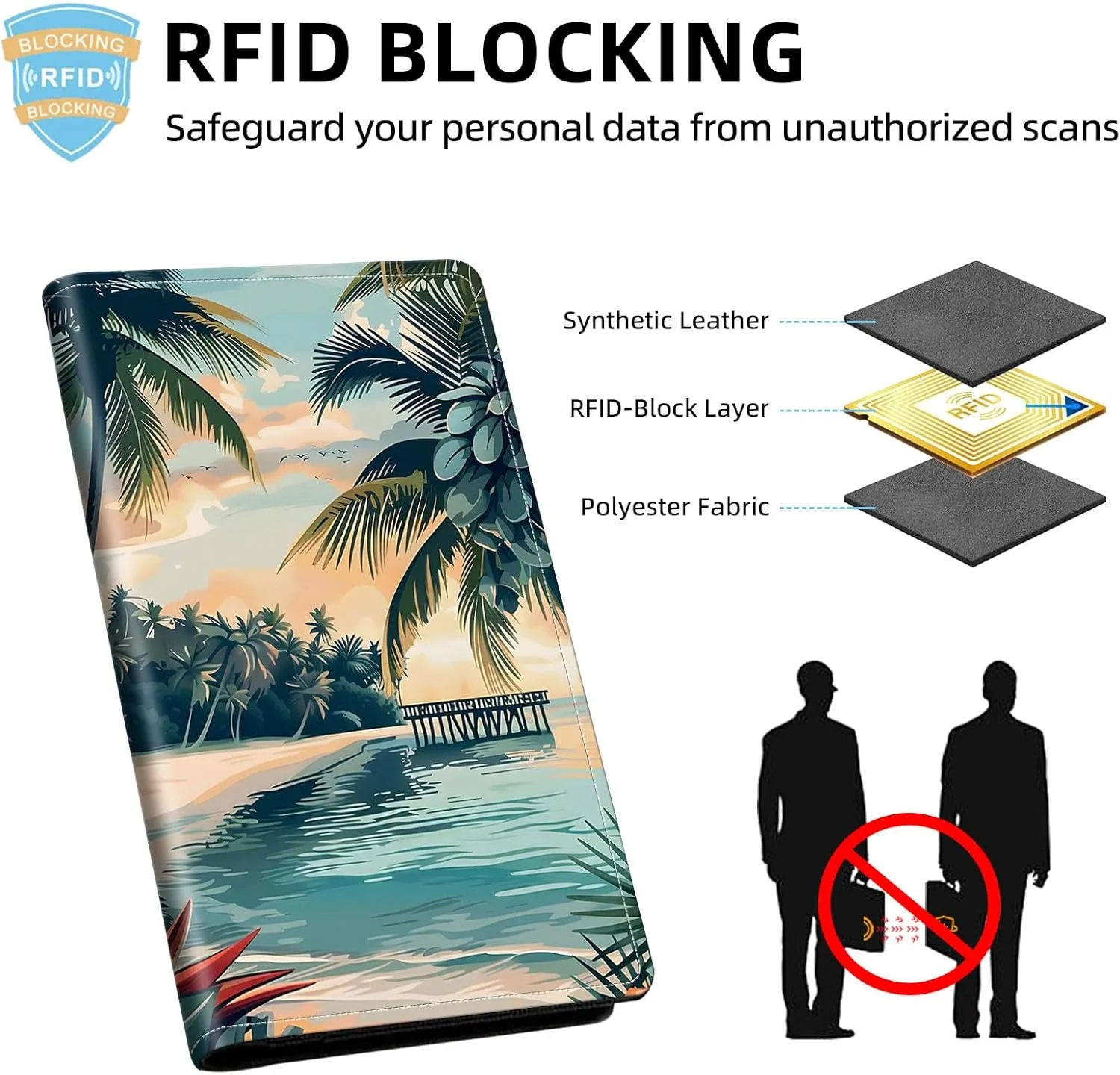 Exquisite Passport Holder for Travel Accessory, Coconut Beach Leather Passport Cover with Space for Documents and Family Photos, Travel Passport Credit Card Wallet for Women and Men