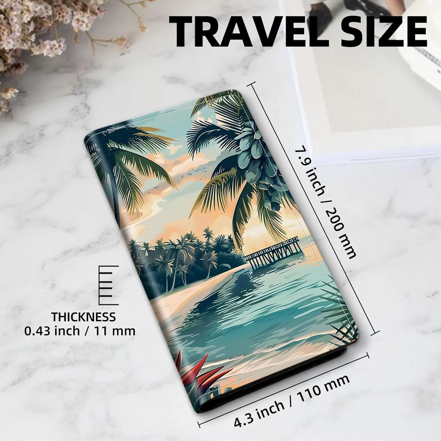Exquisite Passport Holder for Travel Accessory, Coconut Beach Leather Passport Cover with Space for Documents and Family Photos, Travel Passport Credit Card Wallet for Women and Men