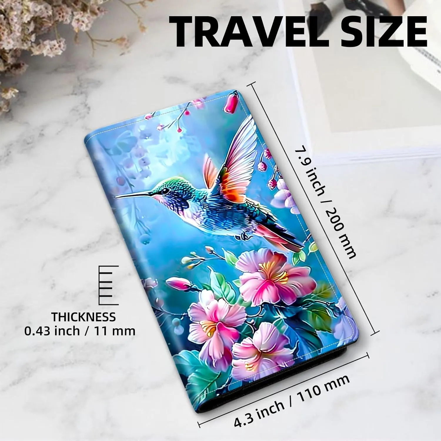Exquisite Passport Holder for Travel Accessory, Colorful Hummingbird Leather Passport Cover with Space for Documents and Family Photos, Travel Passport Credit Card Wallet for Women and Men