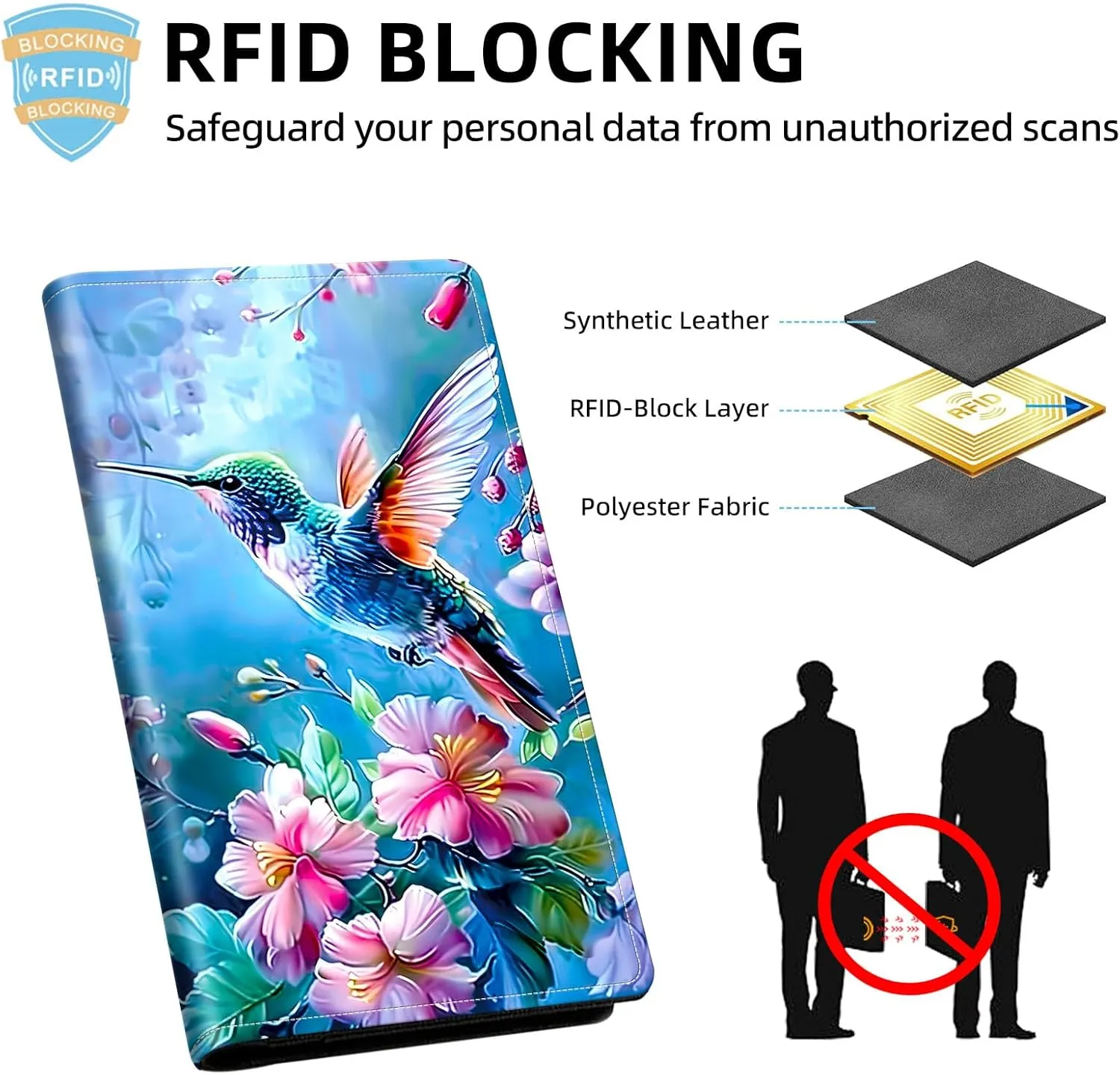 Exquisite Passport Holder for Travel Accessory, Colorful Hummingbird Leather Passport Cover with Space for Documents and Family Photos, Travel Passport Credit Card Wallet for Women and Men