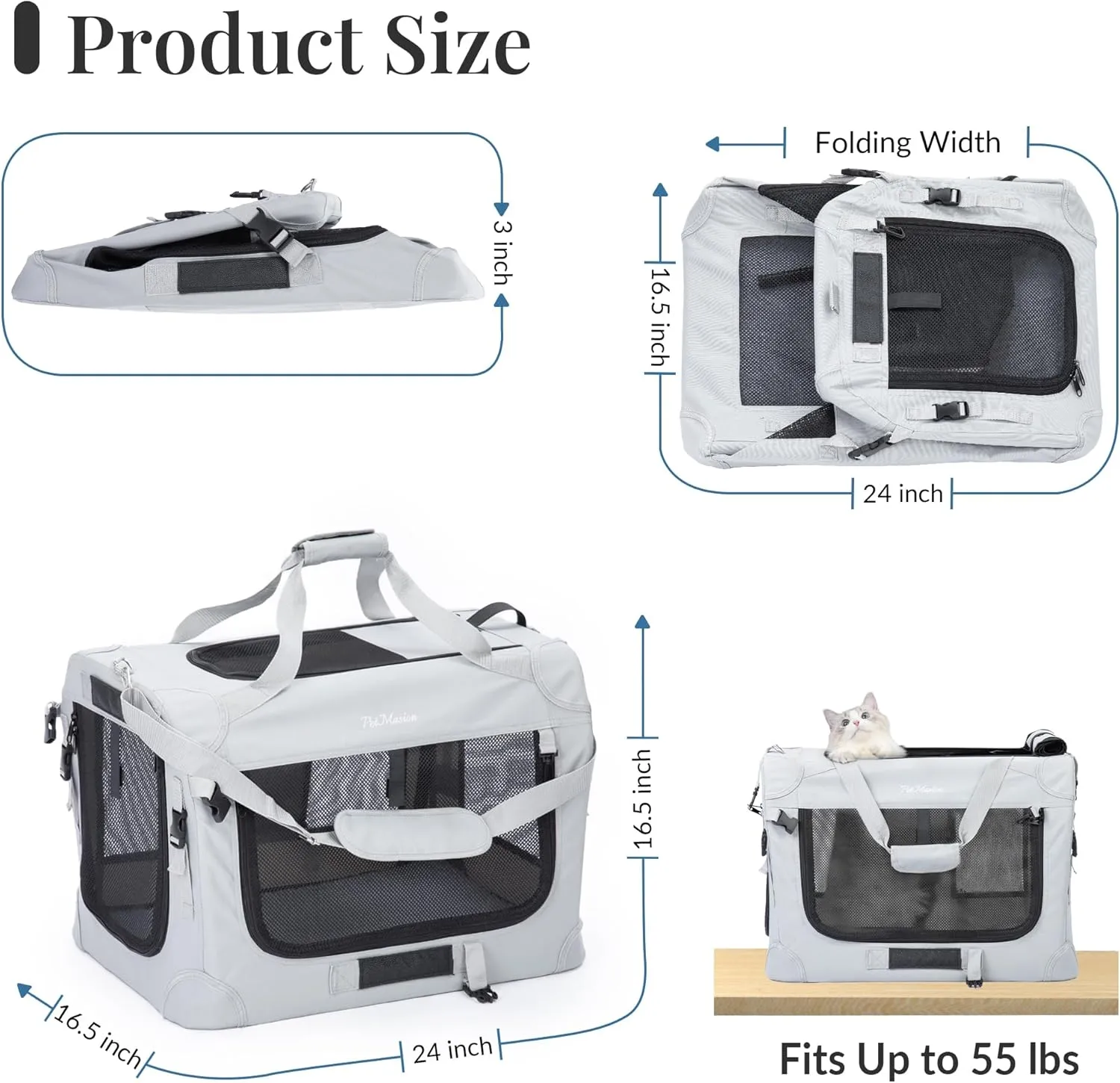 Extra Large Cat Carrier for 2 Cats, Collapsible Soft Sided Pet XL Crate for Large Mudium Big Cat 20lbs , Car Travel Portable Bag for Long Trips Ride 24"x16.5"x16.5"