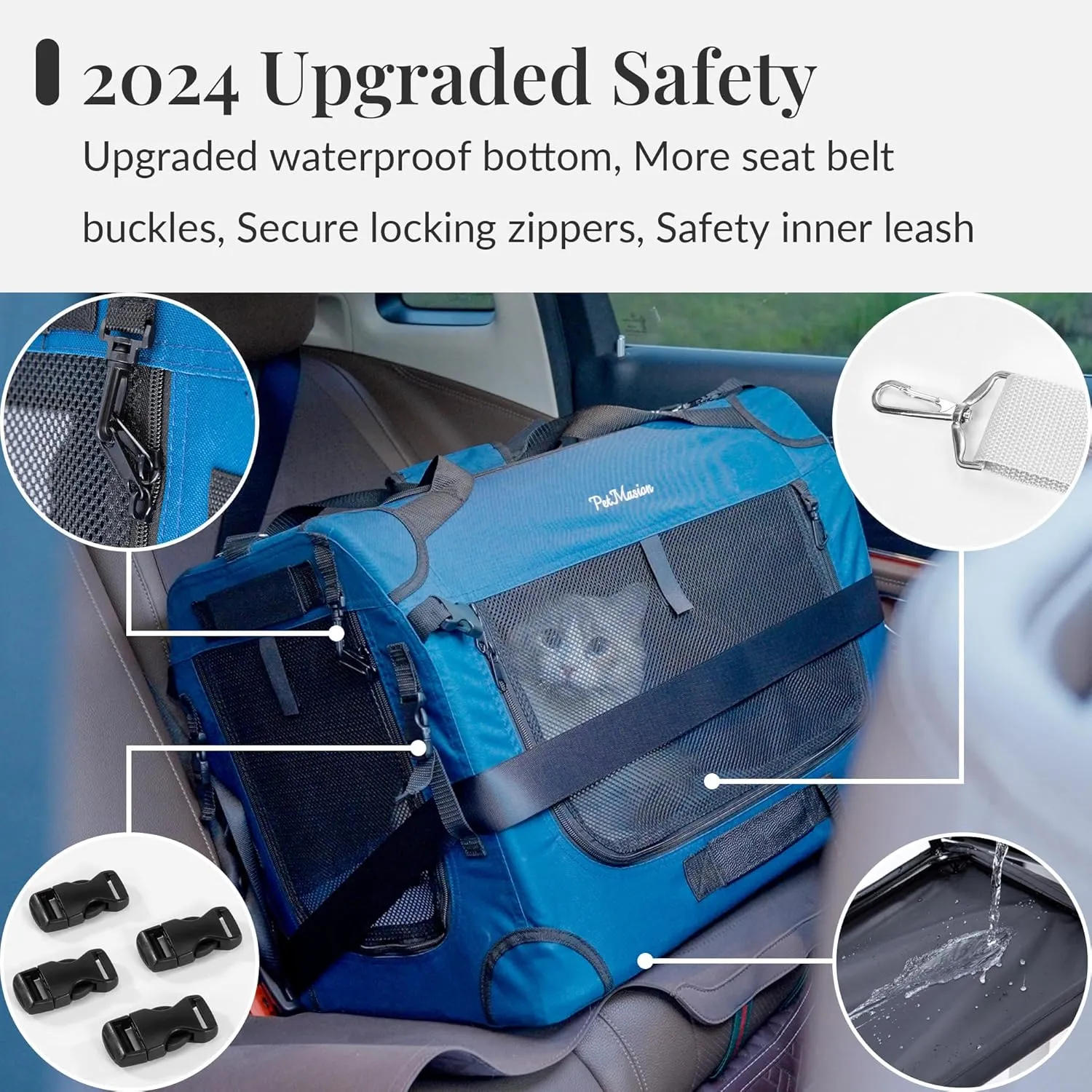 Extra Large Cat Carrier for 2 Cats, Collapsible Soft Sided Pet XL Crate for Large Mudium Big Cat 20lbs , Car Travel Portable Bag for Long Trips Ride 24"x16.5"x16.5"