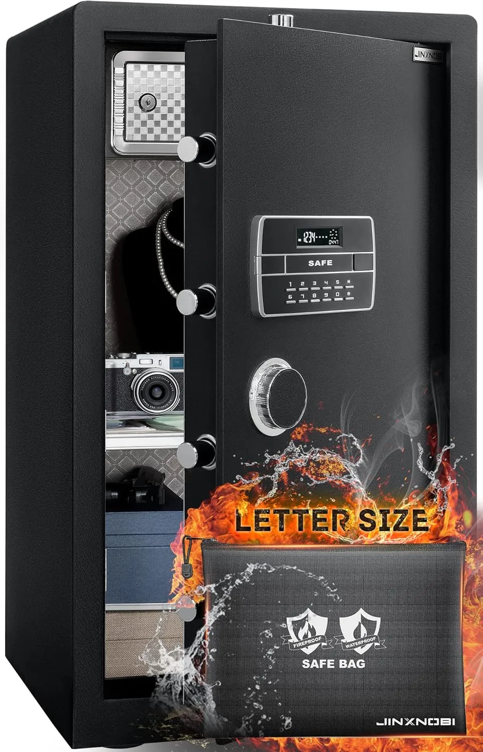 Extra Large Safe Box with Big Fireproof Waterproof Document Bag,6.05 Cubic Feet Home Safe Lock Box,33.5in Security Vault with Electronic Keypad Digital Lock,for Home Office Hotel,83.5lbs