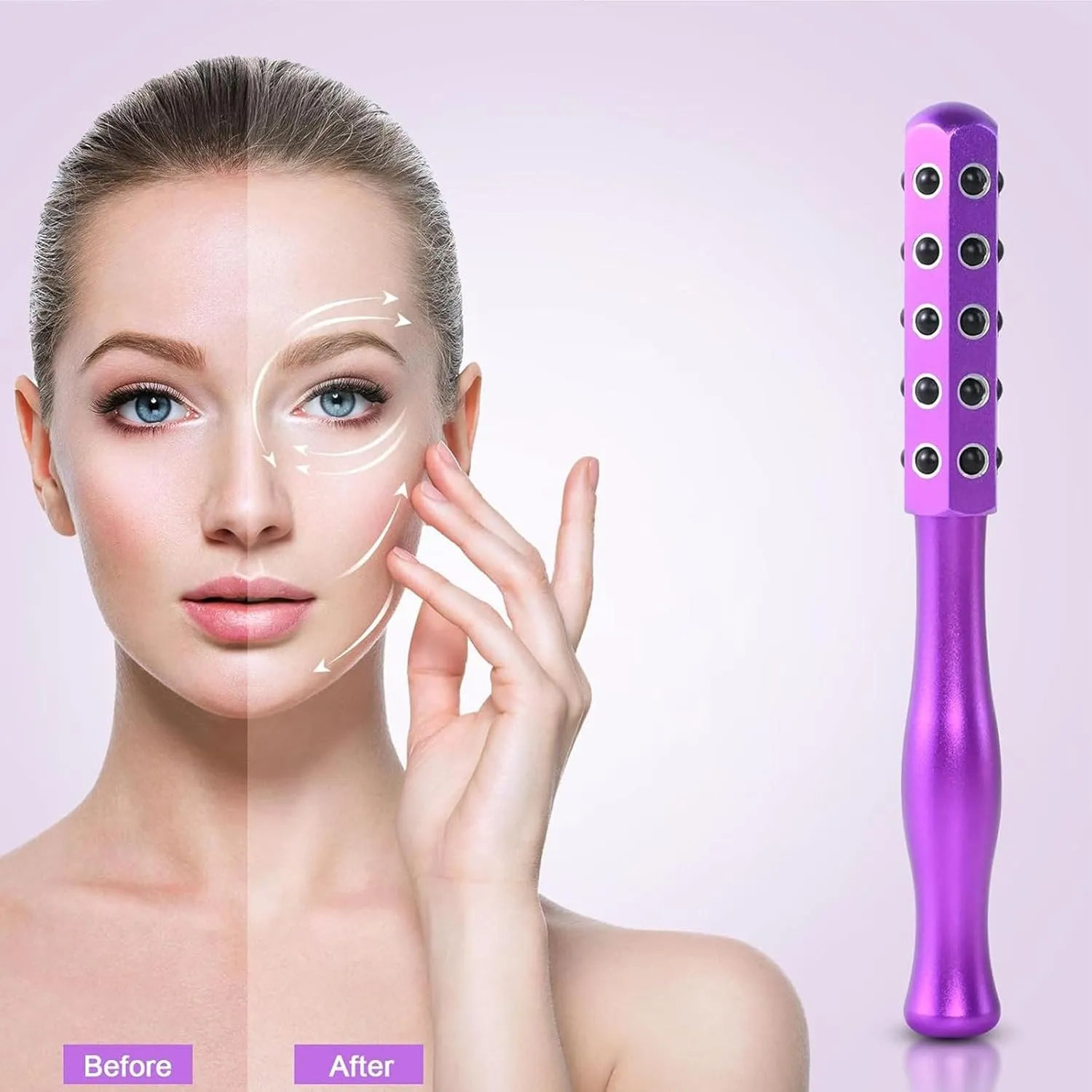 Facelift Pro Beauty Roller, Elarique Face Roller, Beauty Roller, Facial Massage Tool,Germanium Stone Face Roller for up Lifting and Skin Care (light pink)