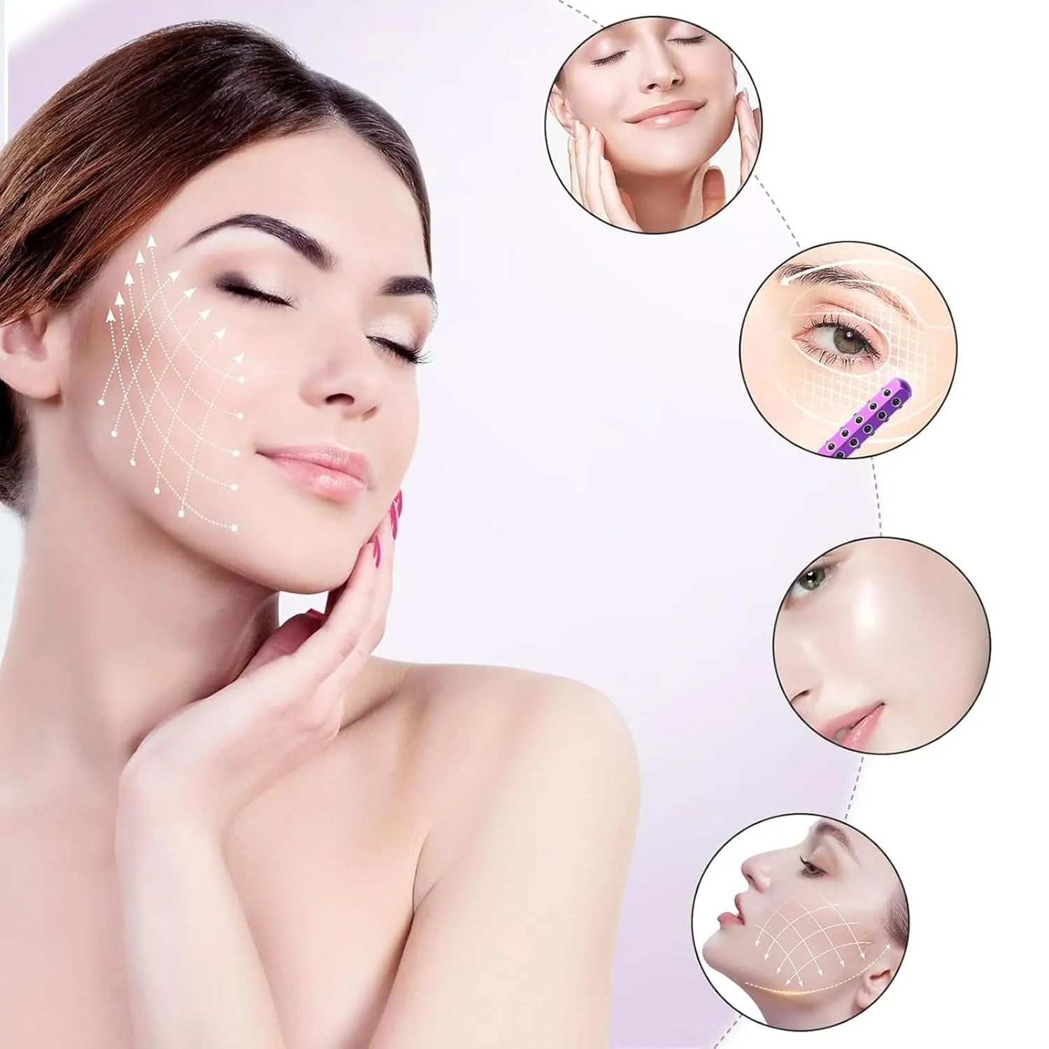 Facelift Pro Beauty Roller, Elarique Face Roller, Beauty Roller, Facial Massage Tool,Germanium Stone Face Roller for up Lifting and Skin Care (light pink)