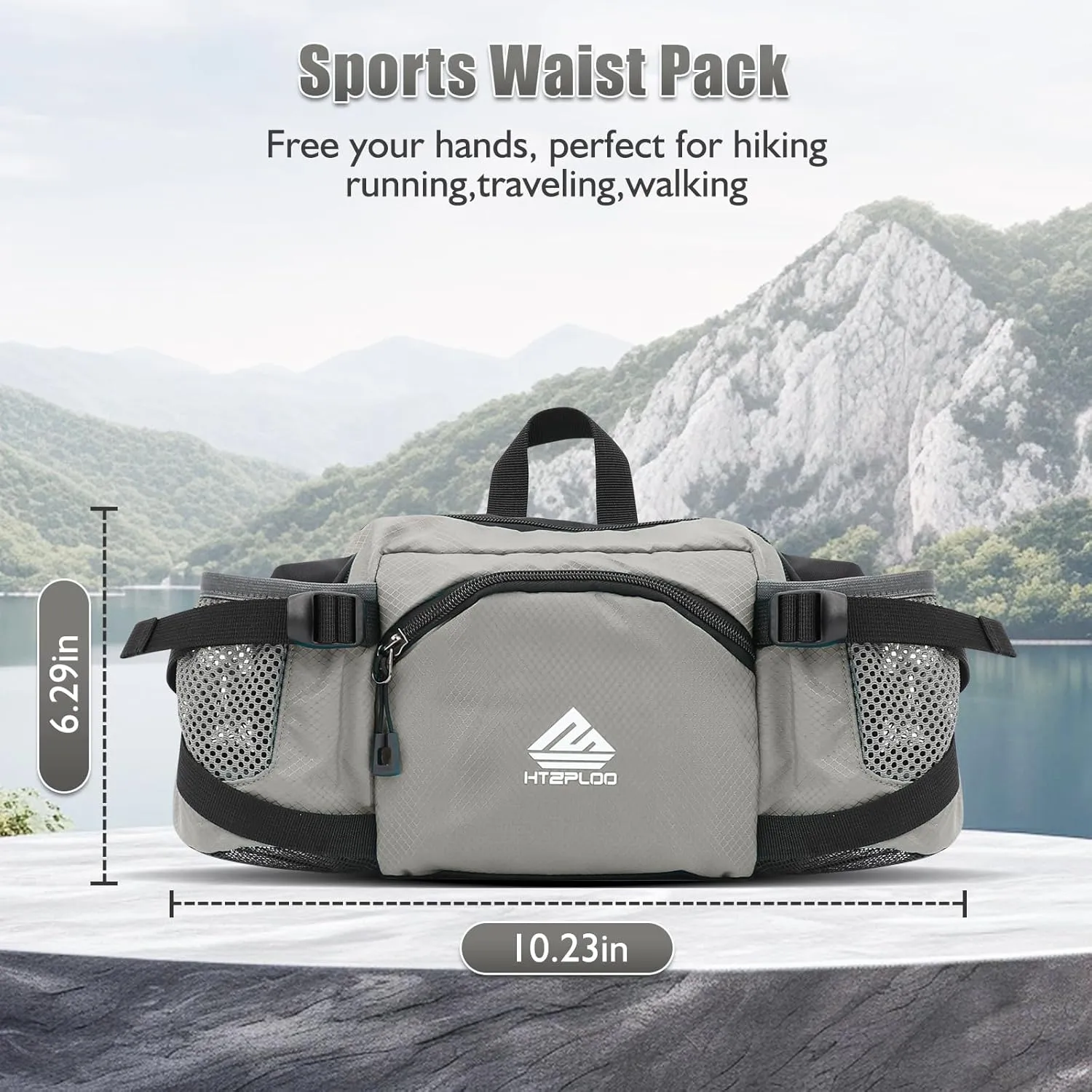 Fanny Pack Waist Bag with Water Bottle Holder for Men Women Running Hiking Travel Dog Walking Workout Cycling Outdoor (Grey)