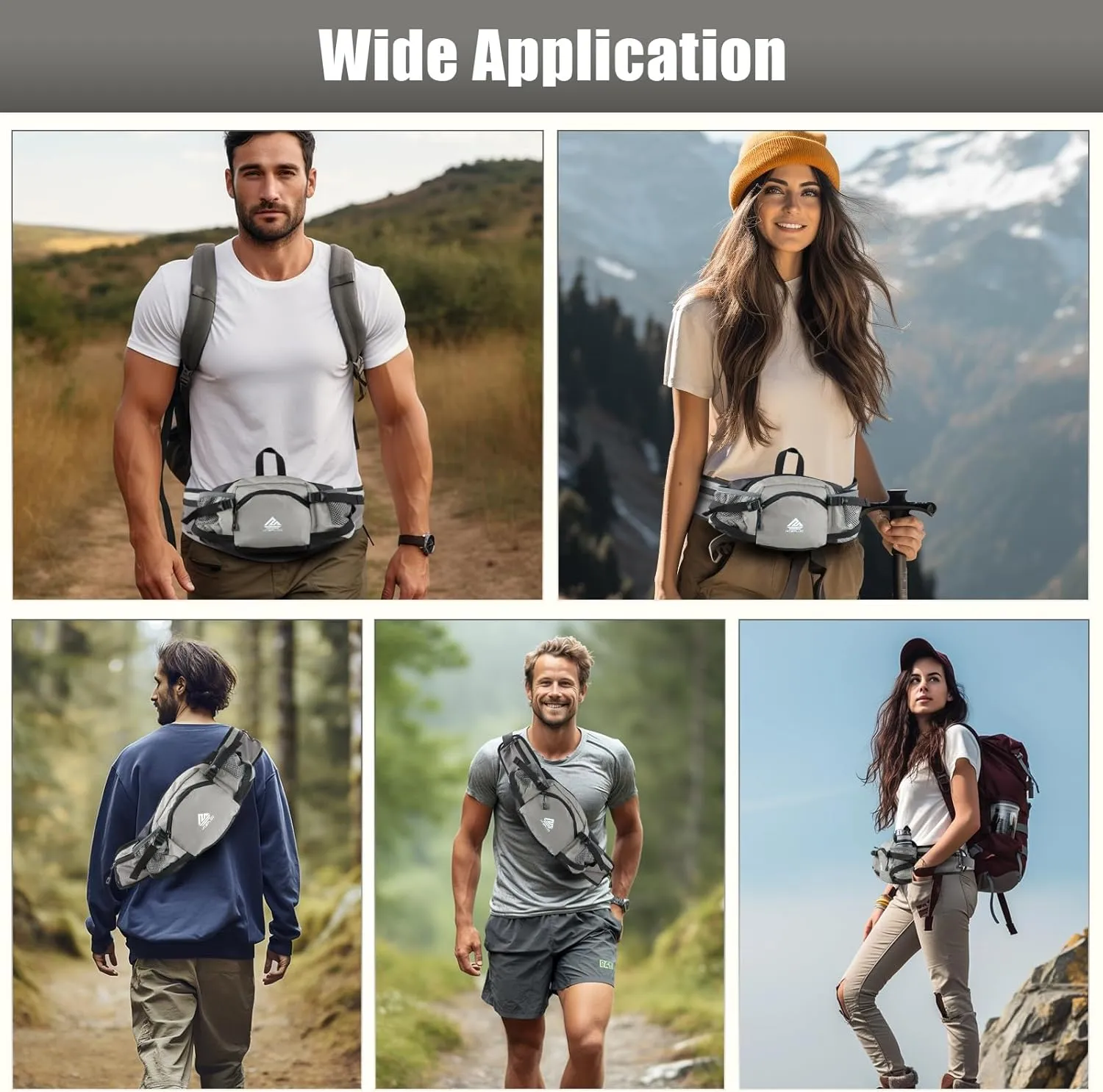 Fanny Pack Waist Bag with Water Bottle Holder for Men Women Running Hiking Travel Dog Walking Workout Cycling Outdoor (Grey)