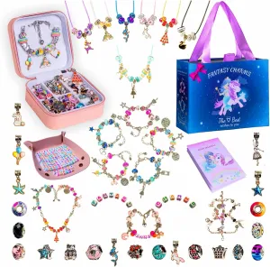 Fantasy Charm Bracelet Making Kit for Girls, 300  pcs Jewelry Making for Girls 8-12, Kids Charm Bracelet Kit including Letter Beads & Charm Necklace, Crafts,Jewelry Making Supplies for Adults as Gift!