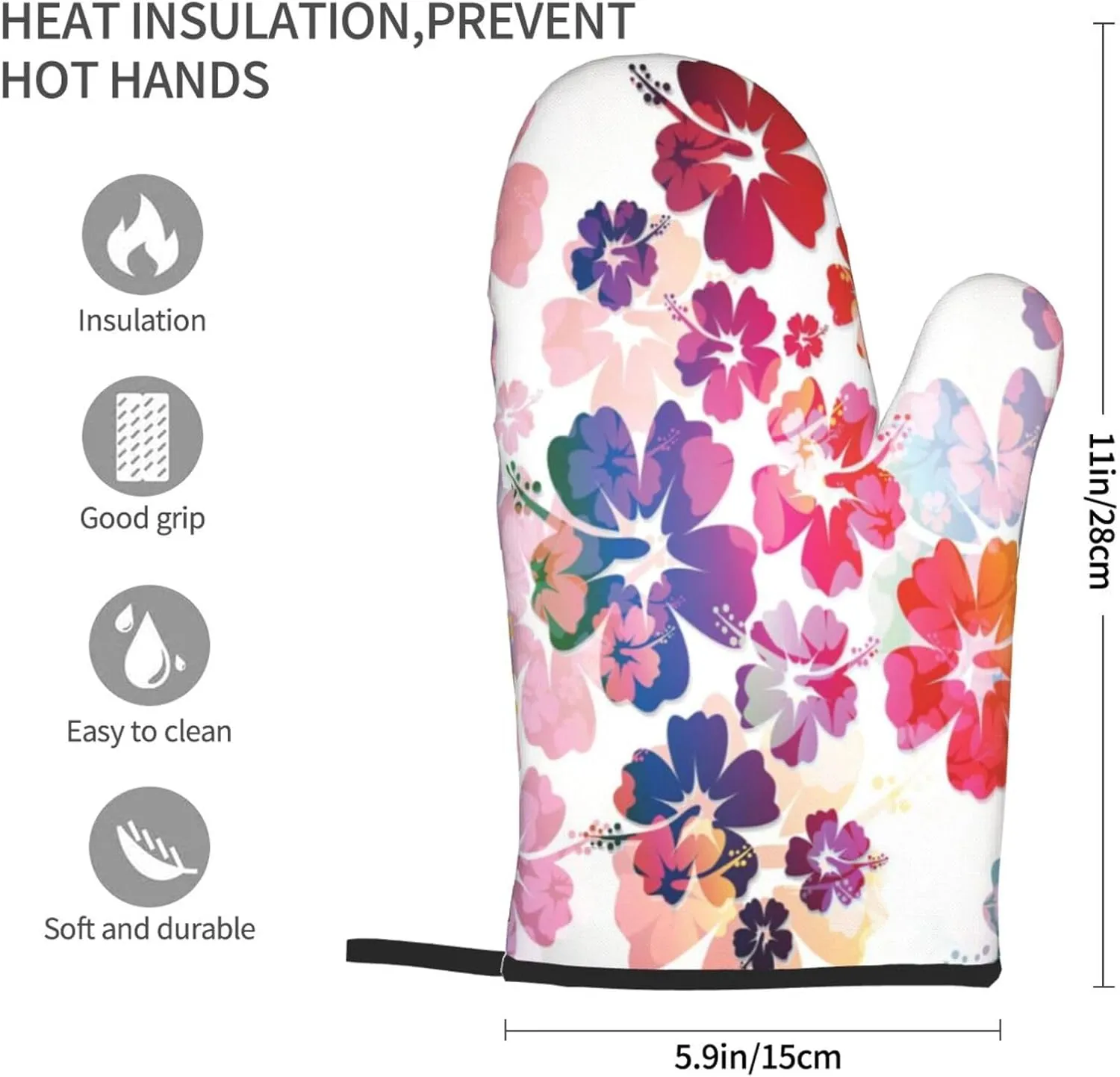 Fashion Accessory,Gloves Thermal Insulation Heat Resistance,Feminine Shoes Lipstick Accessory,Waterproof Glovesoven Gloves Printed Pattern Polyester Gloves Glove Set,Multicolor,2-Piece Set