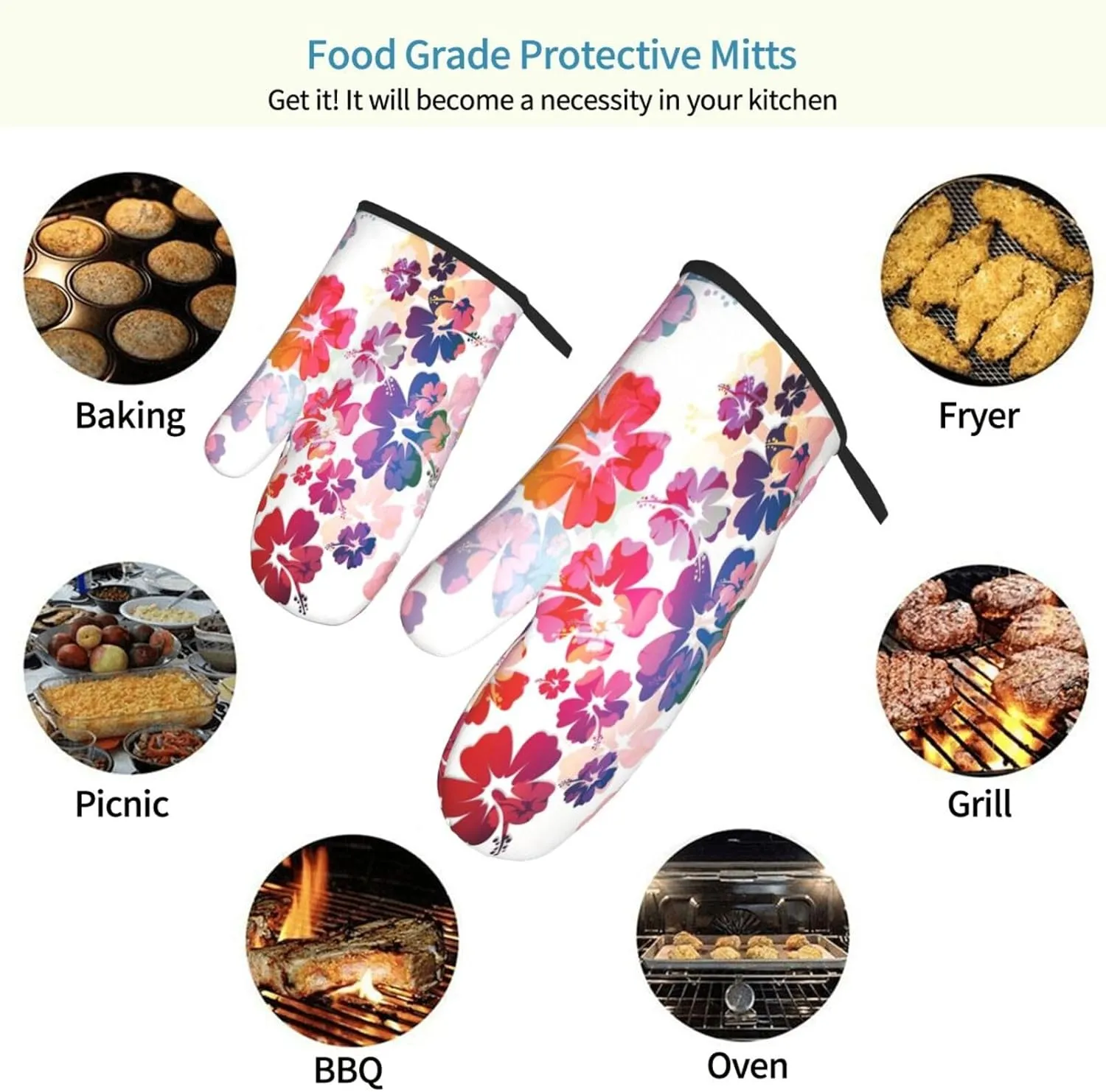 Fashion Accessory,Gloves Thermal Insulation Heat Resistance,Feminine Shoes Lipstick Accessory,Waterproof Glovesoven Gloves Printed Pattern Polyester Gloves Glove Set,Multicolor,2-Piece Set