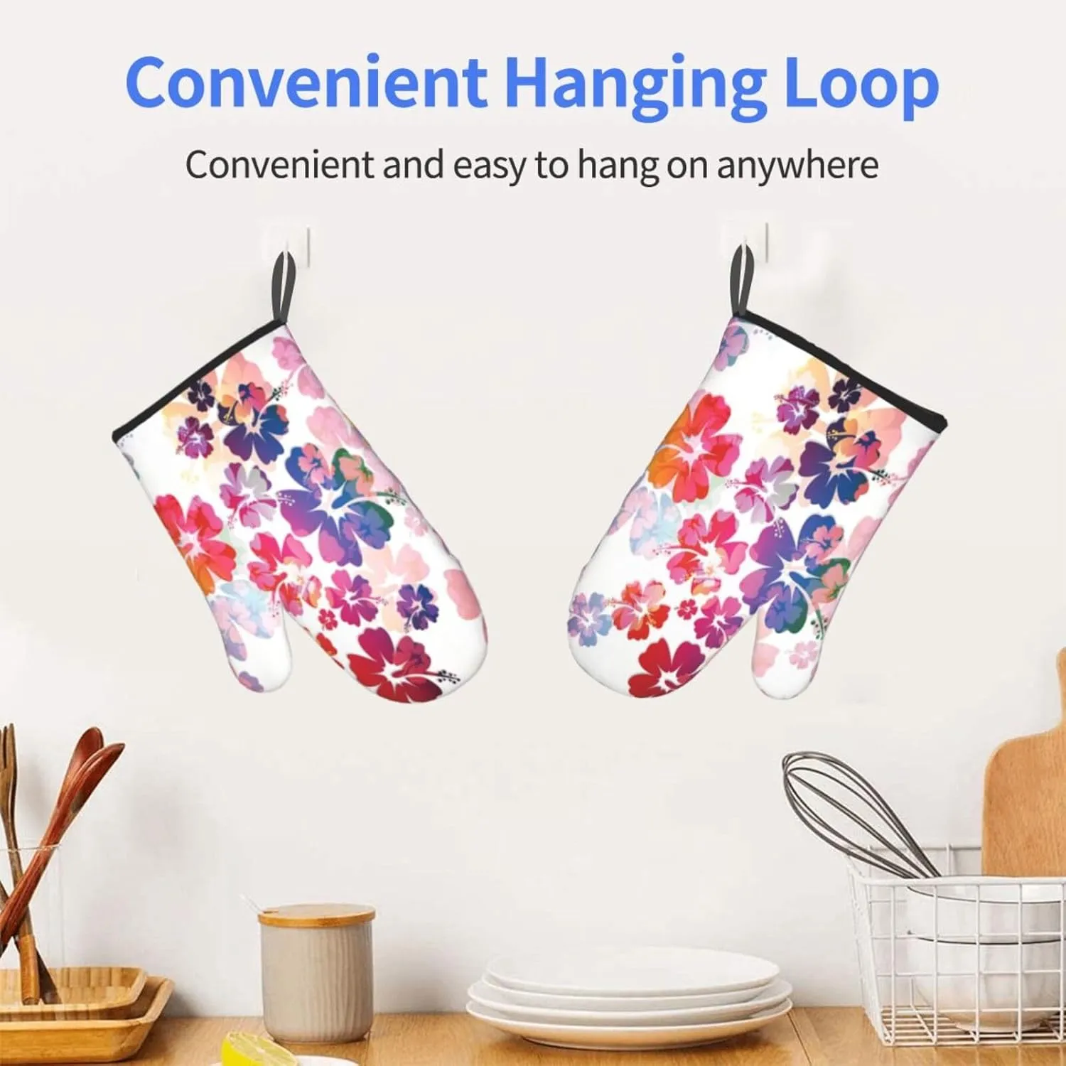 Fashion Accessory,Gloves Thermal Insulation Heat Resistance,Feminine Shoes Lipstick Accessory,Waterproof Glovesoven Gloves Printed Pattern Polyester Gloves Glove Set,Multicolor,2-Piece Set