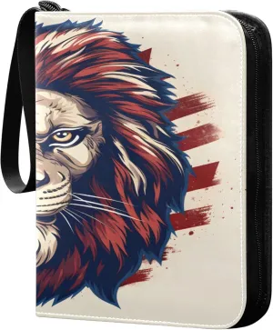 Ferocious Lion Head Card Binder 4 Pocket Collectible Trading Card Albums with 50 Sleeves Double Side PU Waterproof 3 Ring for Sports & Game Cards