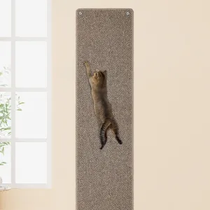 FHTONGE 71x15.8 Thickened Cat Wall Climbing Carpet with 16 Fixed Nails, Extra Large Tall Cat Scratch Pad for Wall, Wall Mounted Climbing Cat Scratcher for Furniture Couch Sofa Protector(Choc Brown)