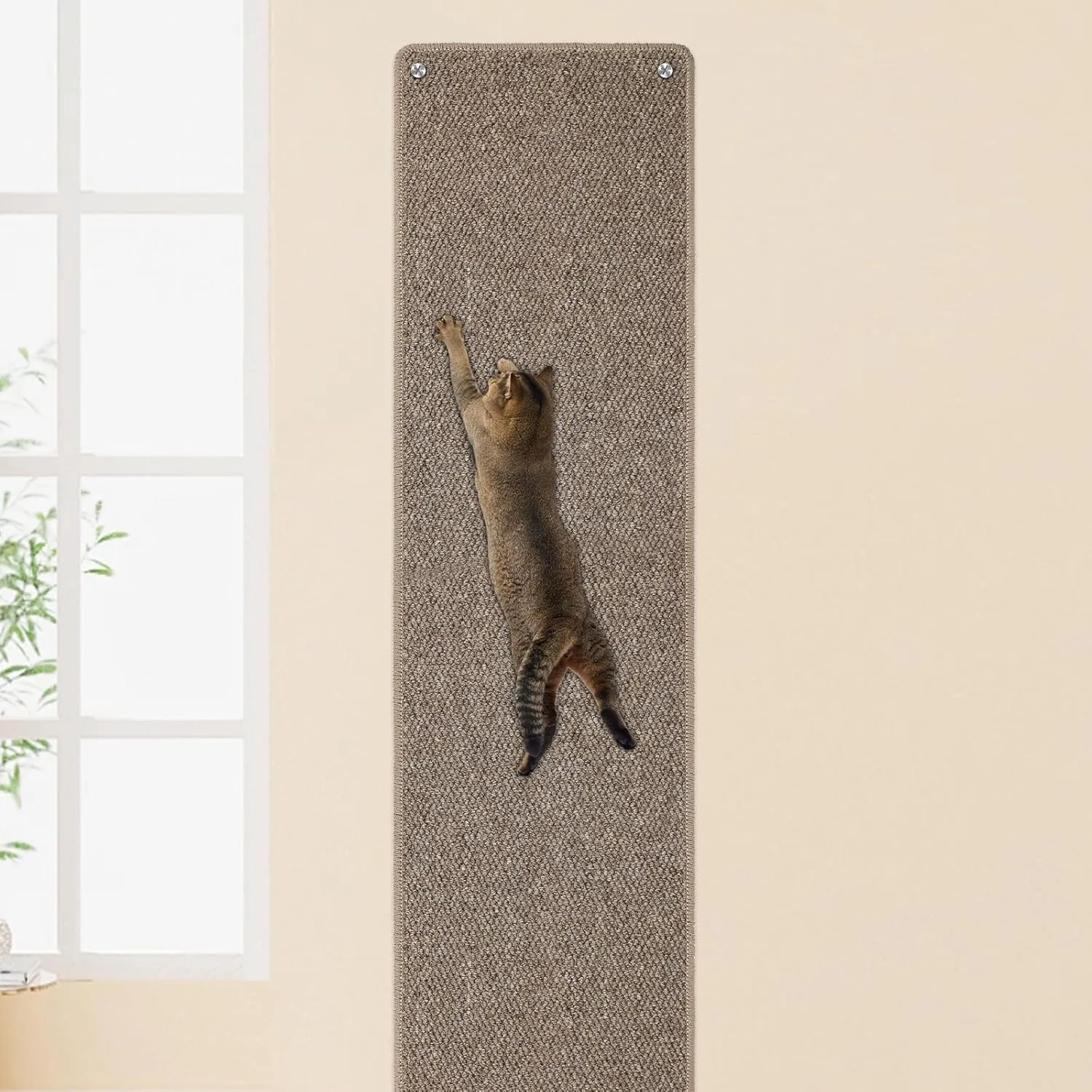 FHTONGE 71x15.8 Thickened Cat Wall Climbing Carpet with 16 Fixed Nails, Extra Large Tall Cat Scratch Pad for Wall, Wall Mounted Climbing Cat Scratcher for Furniture Couch Sofa Protector(Choc Brown)