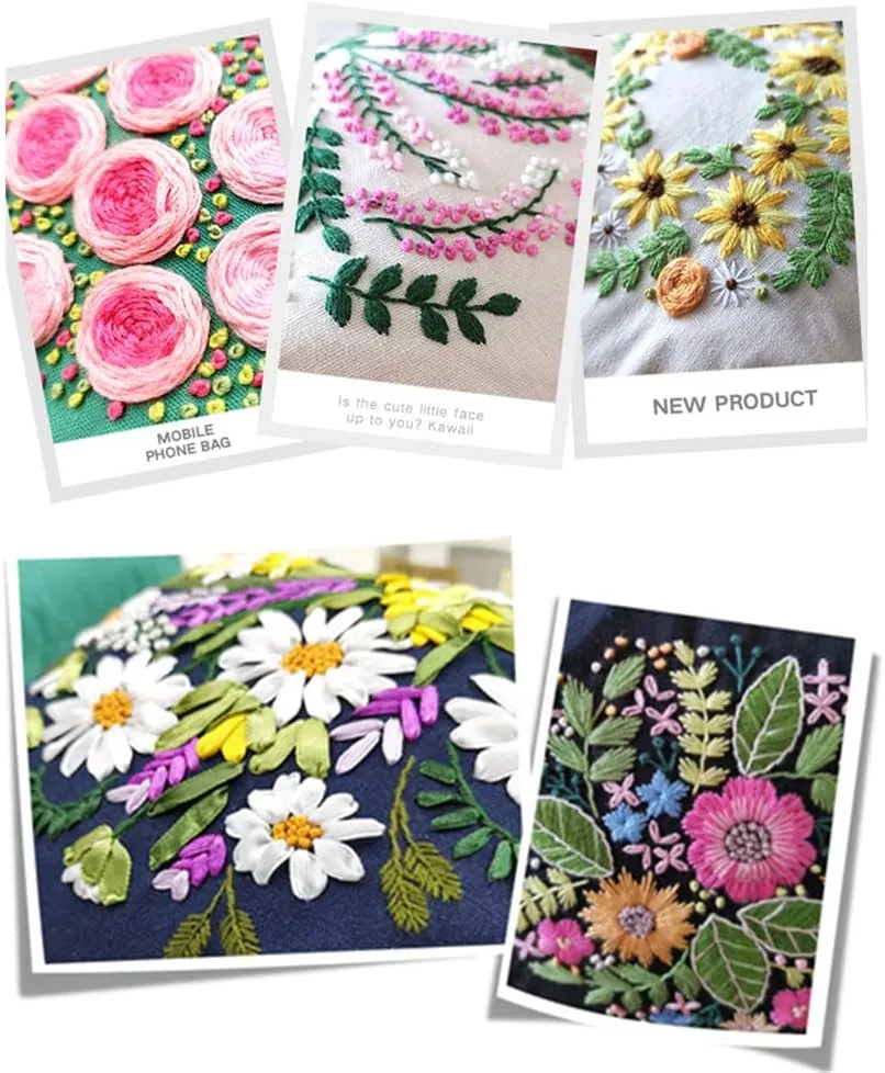 Findvoor Ribbon Handbag Full Range of Embroidery Starter Kits Stamped Cross Stitch Kits Beginners for Adults with Stamped Pattern DIY Embroidery Kits Bag Set- (Style 14)