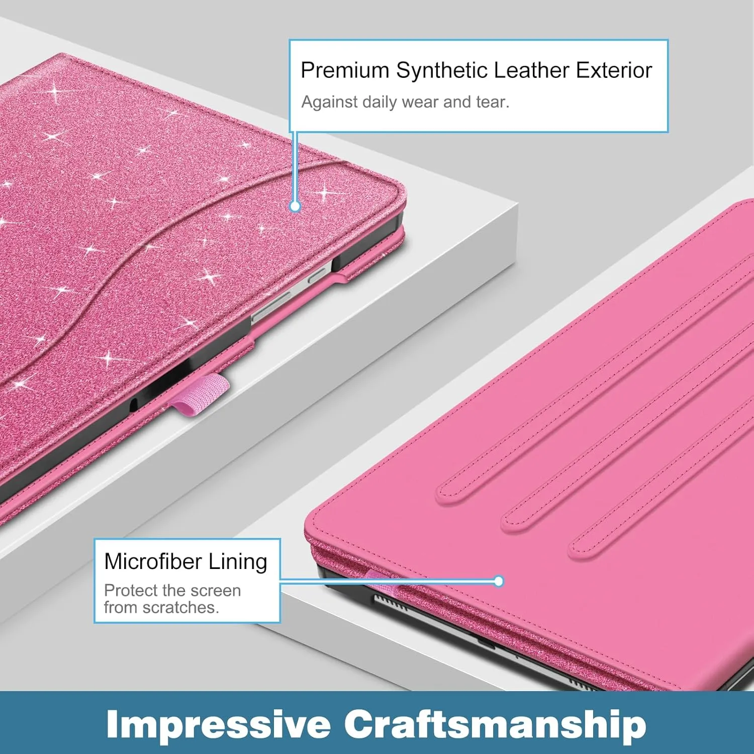 Fintie Case for Samsung Galaxy Tab A9 Plus/A9  5G 11 Inch 2023 Model (SM-X210/X216/X218), Multi-Angle Viewing Smart Stand Back Cover with Pocket Auto Wake/Sleep, Glittering Pink
