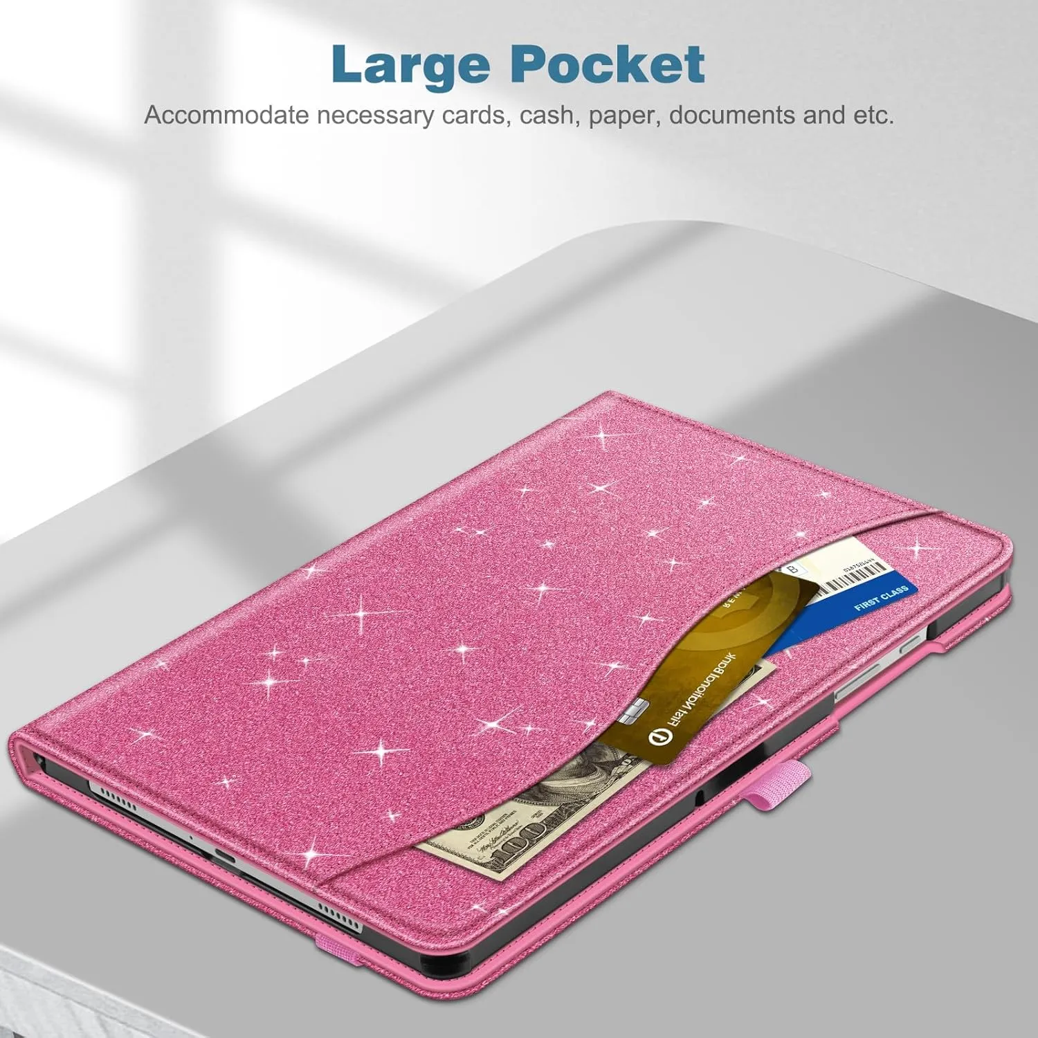 Fintie Case for Samsung Galaxy Tab A9 Plus/A9  5G 11 Inch 2023 Model (SM-X210/X216/X218), Multi-Angle Viewing Smart Stand Back Cover with Pocket Auto Wake/Sleep, Glittering Pink