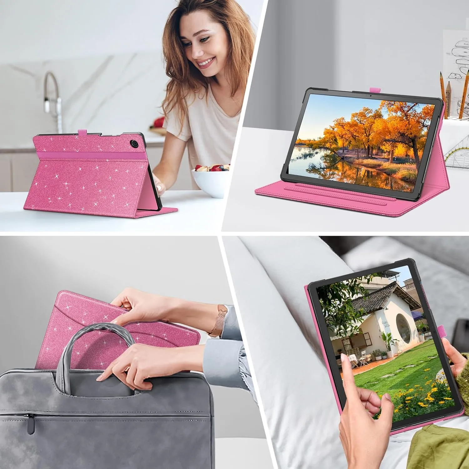 Fintie Case for Samsung Galaxy Tab A9 Plus/A9  5G 11 Inch 2023 Model (SM-X210/X216/X218), Multi-Angle Viewing Smart Stand Back Cover with Pocket Auto Wake/Sleep, Glittering Pink