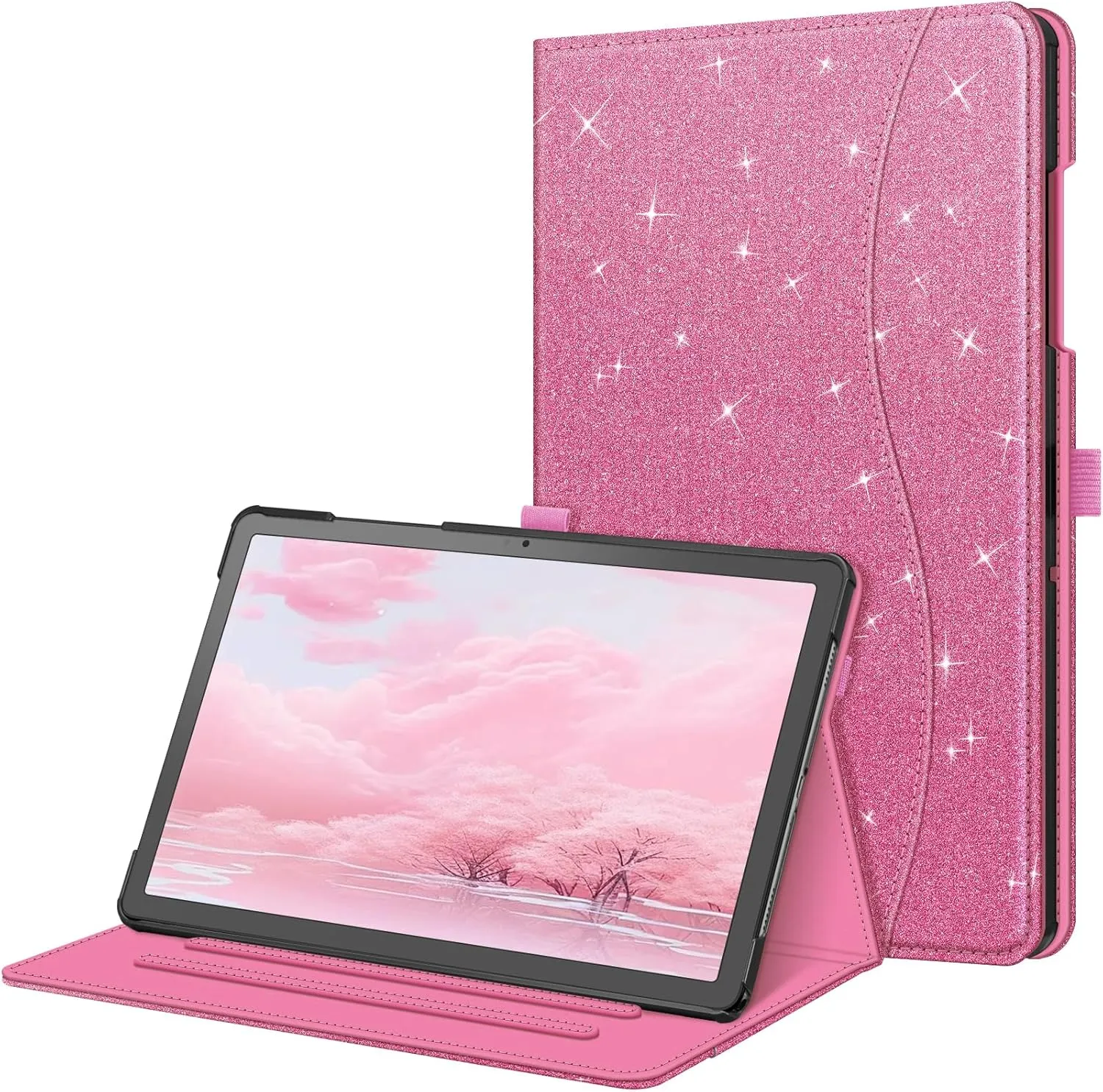 Fintie Case for Samsung Galaxy Tab A9 Plus/A9  5G 11 Inch 2023 Model (SM-X210/X216/X218), Multi-Angle Viewing Smart Stand Back Cover with Pocket Auto Wake/Sleep, Glittering Pink