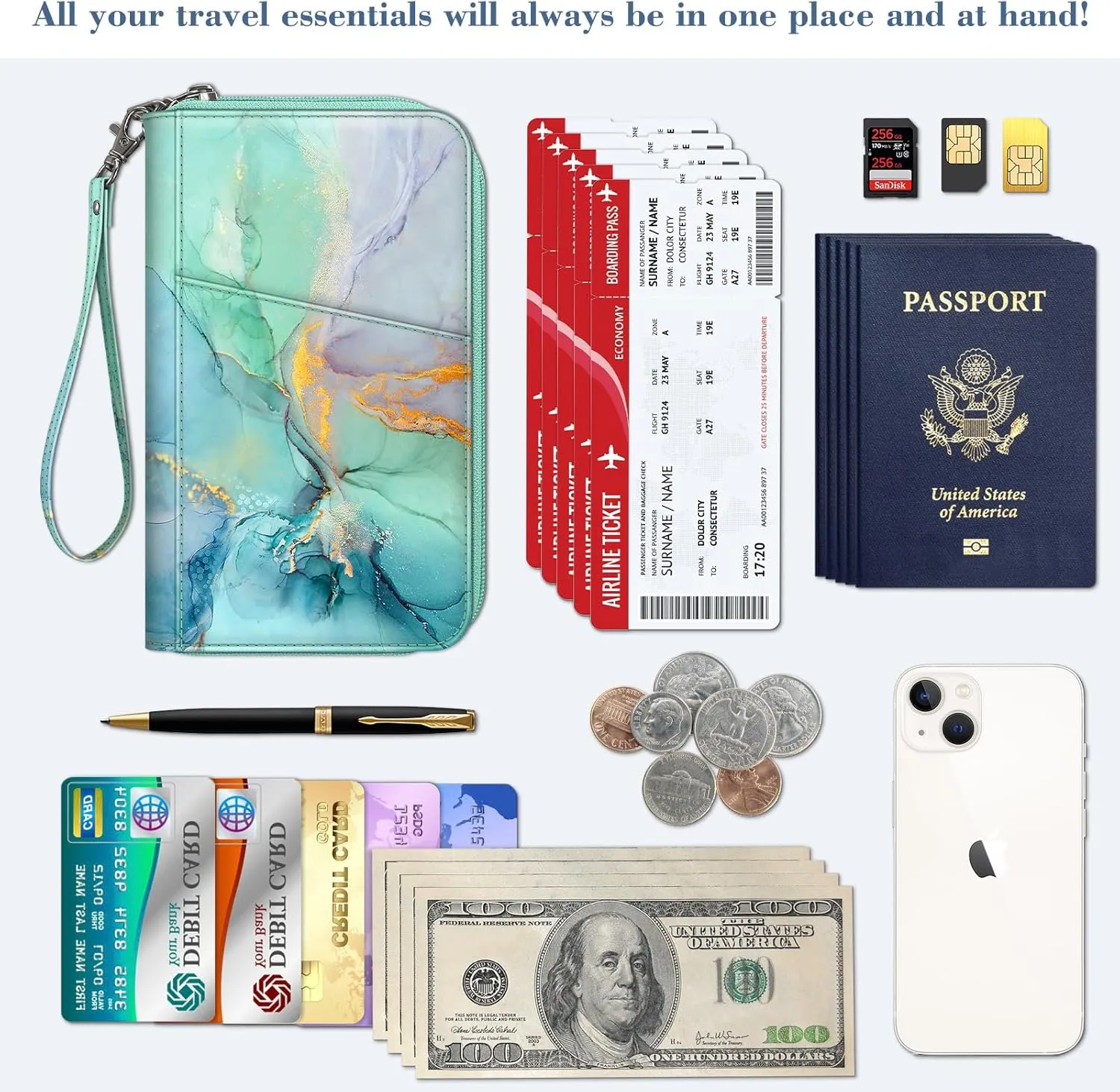 Fintie Family Passport Holder Wallet, RFID Blocking Travel Document Organizer Clutch Bag Credit Cards Case Cover for Women Men