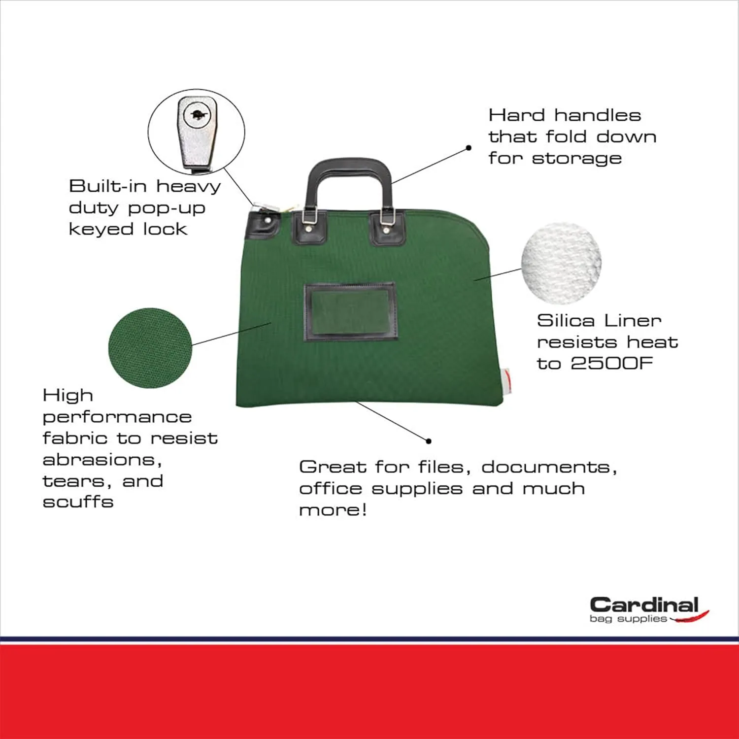 Fire Resistant Security Money Bag with Lock, 15 x 11 Inch (Forest Green)