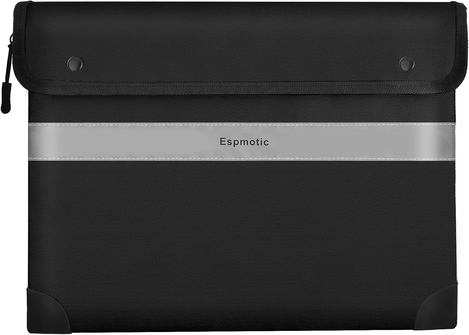 Fireproof Document Bag – 5200°F Heat-Resistant, 10.6"x14.2" Waterproof Money Pouch with 8-Layer Protection, Zipper and Snap Closure, Reflective Strip for Quick Access, Black