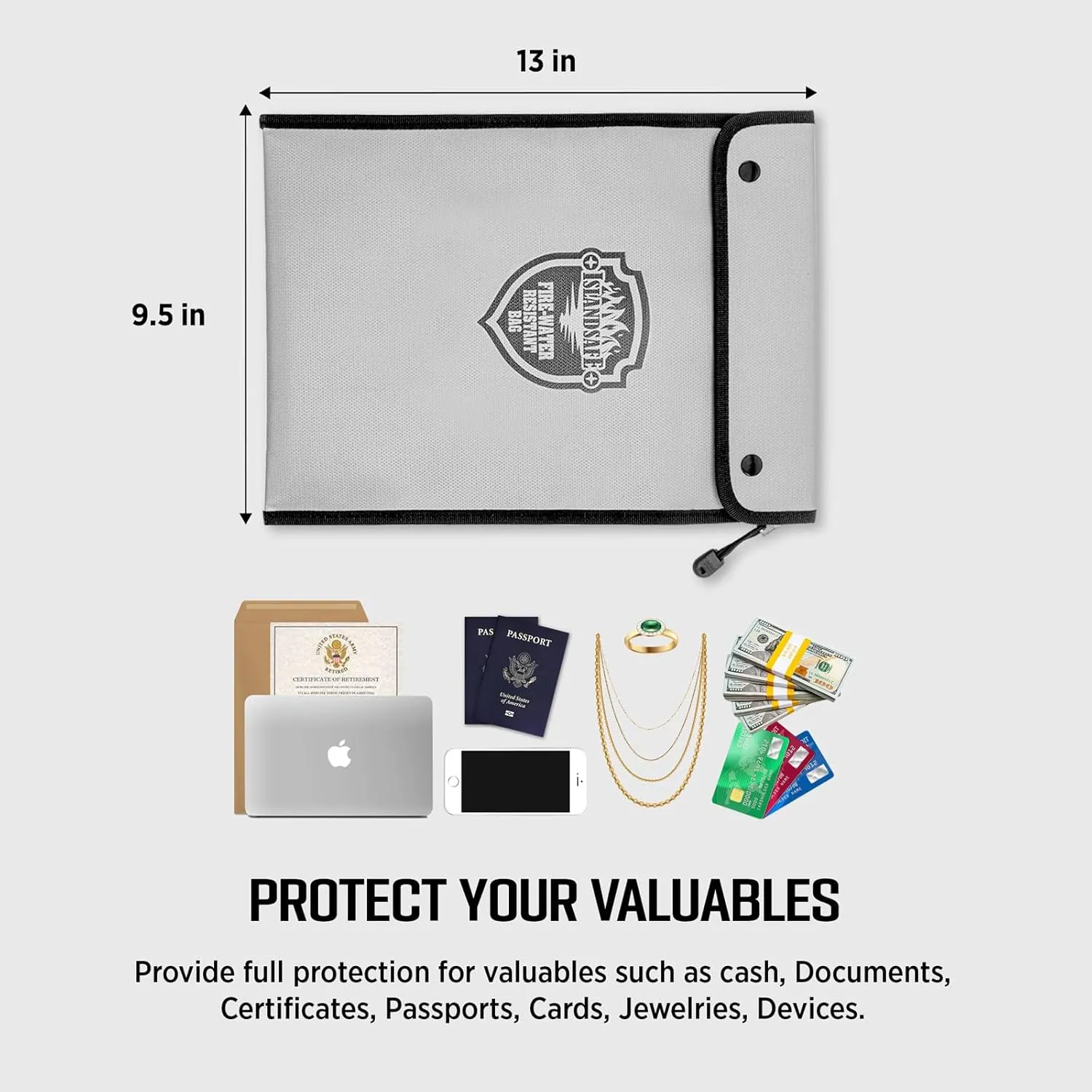 Fireproof Document Bag, Waterproof Money Bag Pocket with Zipper Closure, Storage Pouch for Valuables, A4 A5 Document File, Cash, Credit Card, Passport (Grey, small big set)