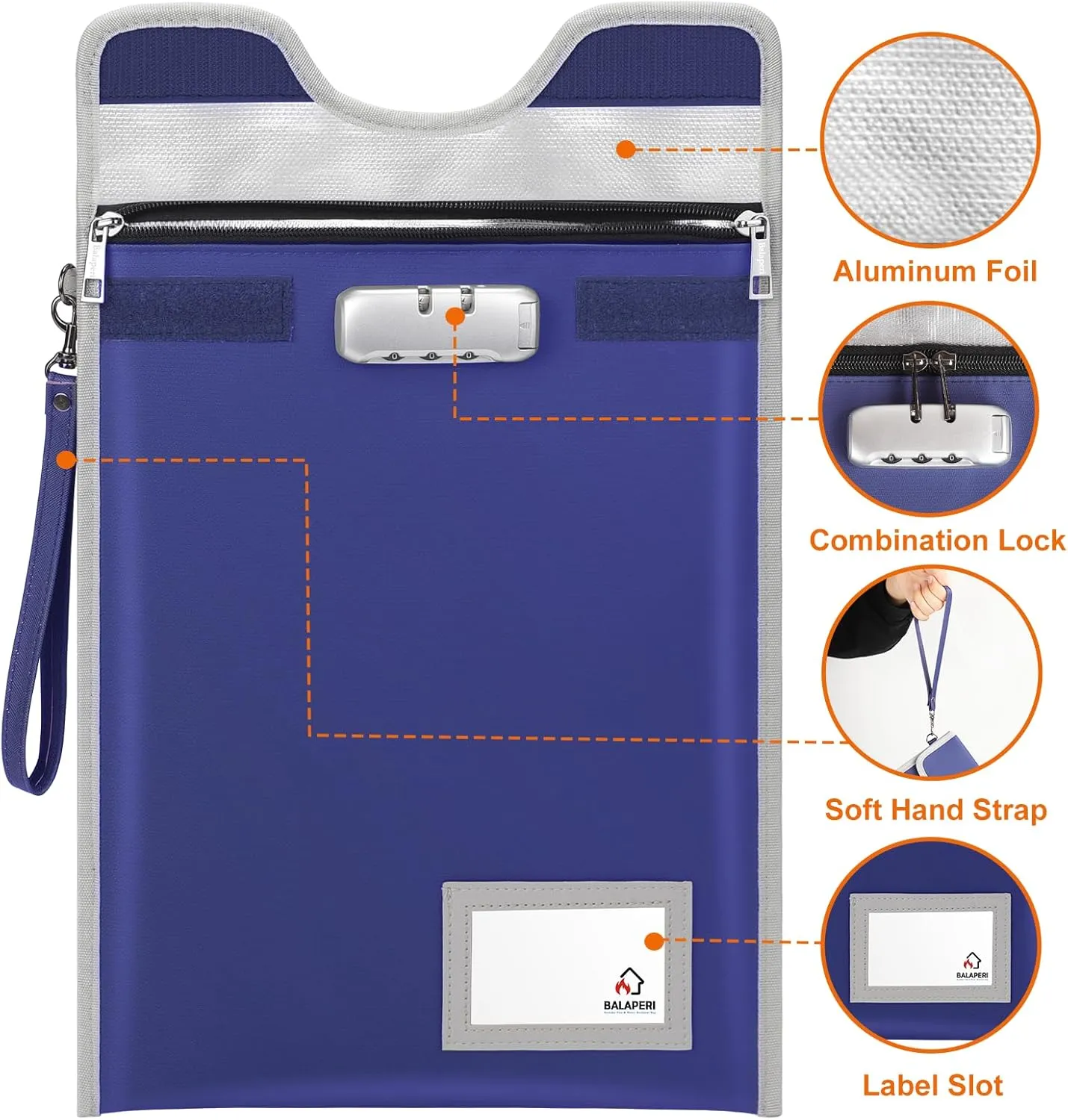Fireproof Document Bag with Lock (5200℉), 15”x 11”Travel Document Holder, Fireproof Zipper Pouch for Valuables,Money,Jewelry,Legal Documents,File and Tablet(Blue)