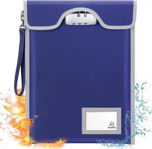Fireproof Document Bag with Lock (5200℉), 15”x 11”Travel Document Holder, Fireproof Zipper Pouch for Valuables,Money,Jewelry,Legal Documents,File and Tablet(Blue)