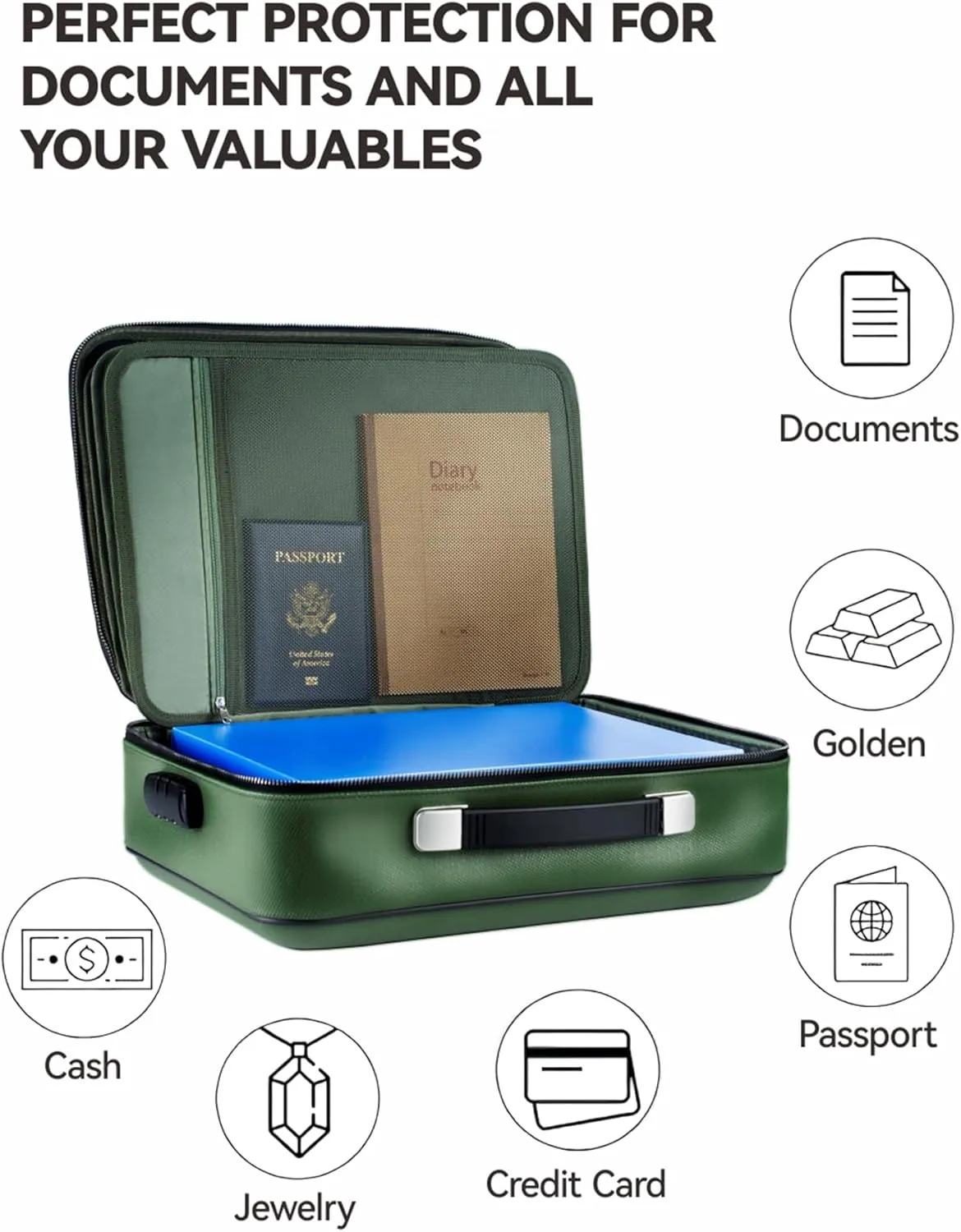Fireproof Document Box 8 Layer File Organizer Box with Lock. Important Document with File Folder, Laptop, Portable Travel Safe