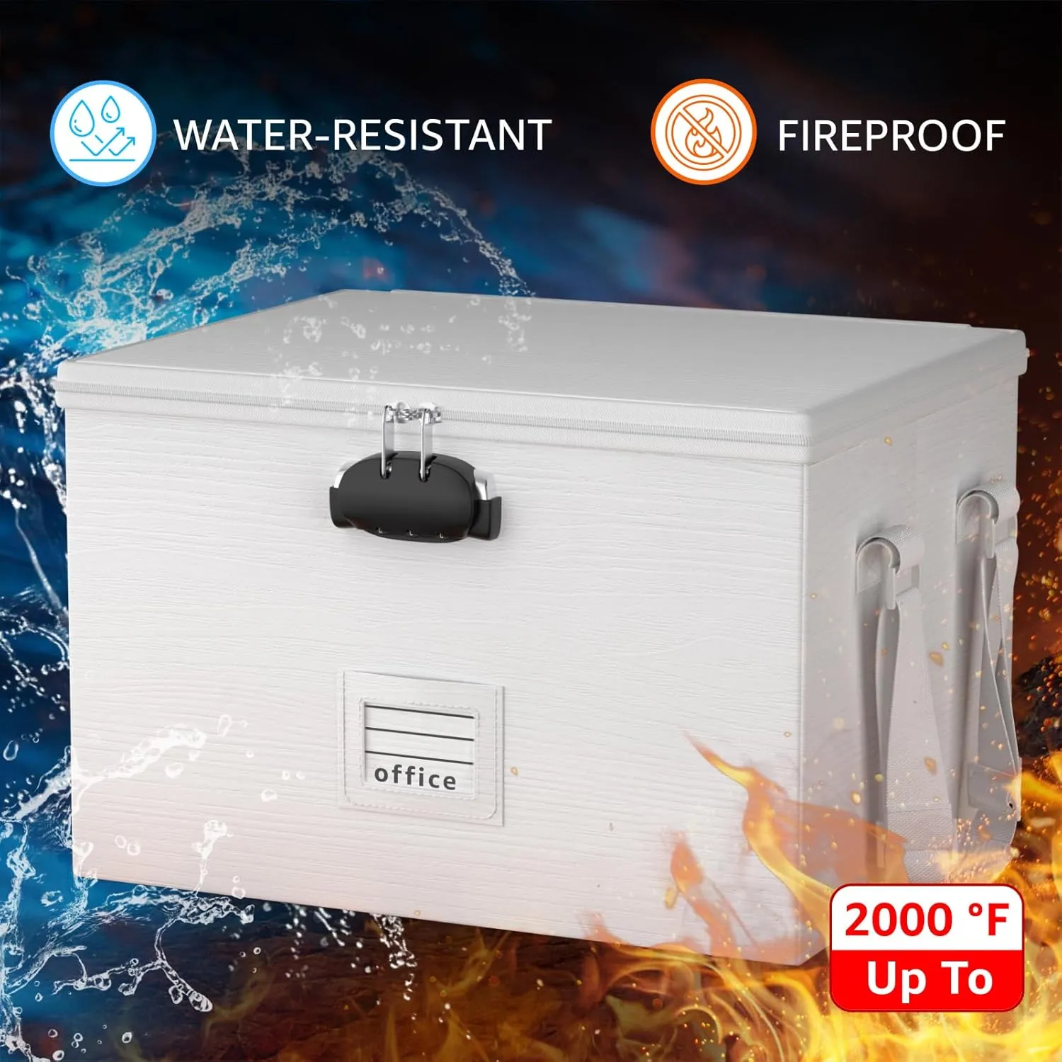 Fireproof Document Box File Organizer - Waterproof Locking Filing Portable Storage Box with Handle for Hanging Letter/Legal Folder Important Document