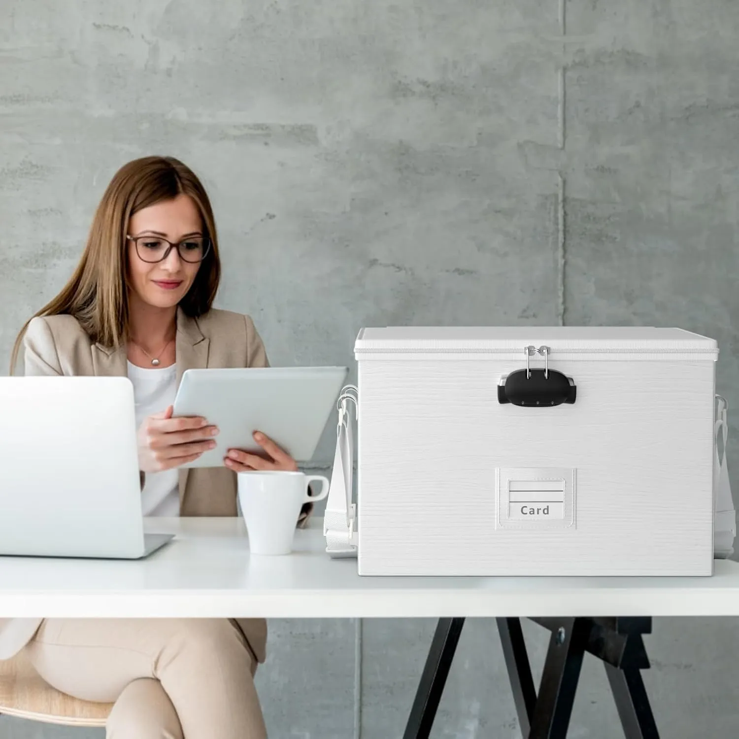Fireproof Document Box File Organizer - Waterproof Locking Filing Portable Storage Box with Handle for Hanging Letter/Legal Folder Important Document