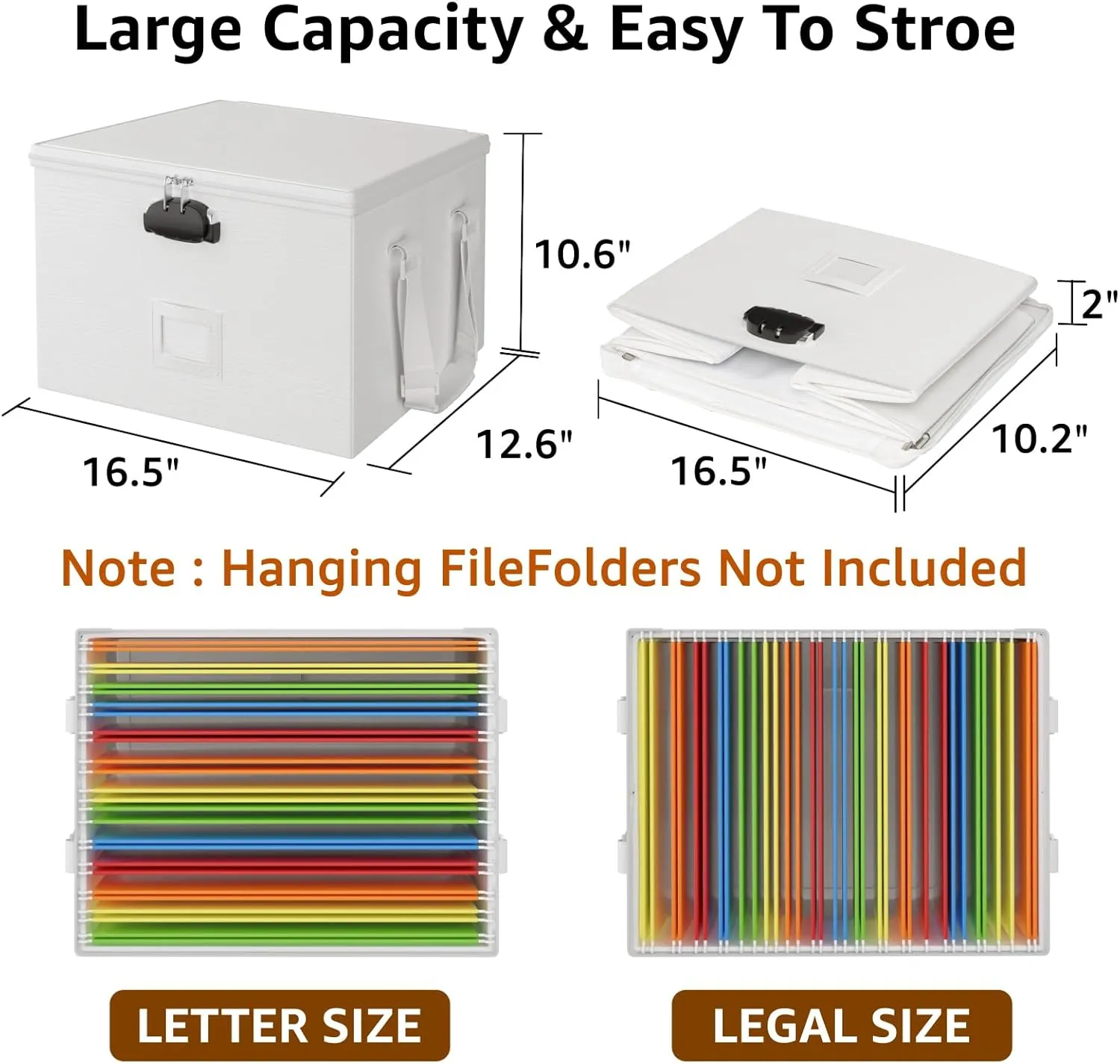 Fireproof Document Box File Organizer - Waterproof Locking Filing Portable Storage Box with Handle for Hanging Letter/Legal Folder Important Document