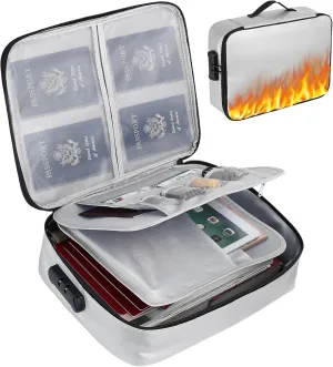 Fireproof Document Box Waterproof A4 Document Organizer Storage Folder for Important Papers, Certificates Secure Safe Bag Case with Lock, Gray, Classic
