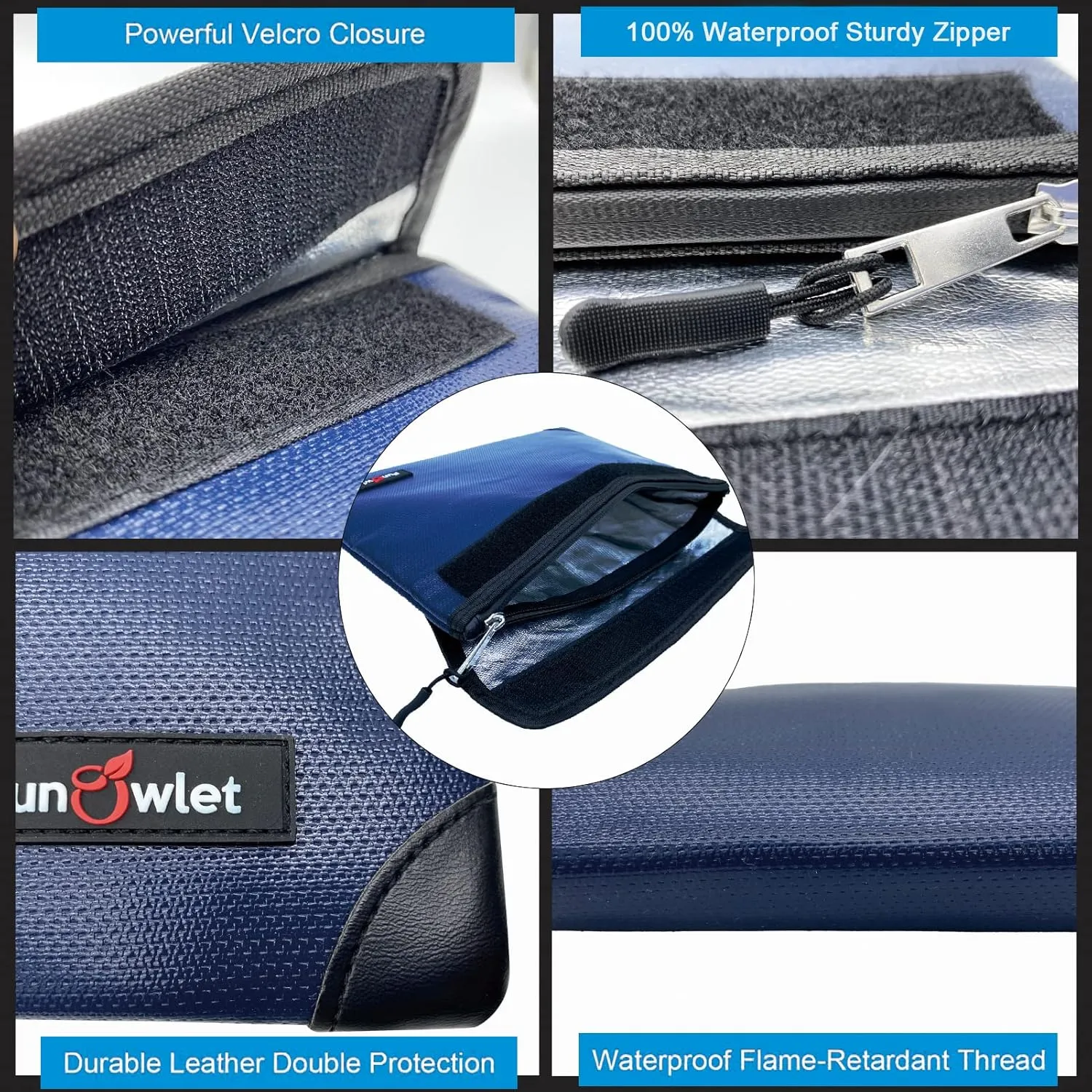 Fireproof Waterproof Money Document Bag - with 4200°F Heat Insulated, Safe Fireproof Storage Pouch with Zipper, Upgraded 8 Layers of Functional Materials for Documents,Valuables (11"x7.7", Blue)