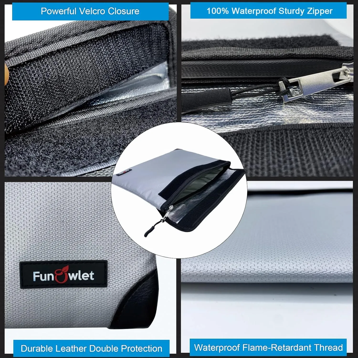 Fireproof Waterproof Money Document Bag - with 4200°F Heat Insulated Safe Storage Pouch with Zipper Upgraded 8 Layers of Functional Material for Valuables (13.9"x10.6" Gray)