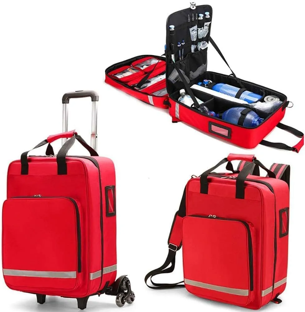 First Aid Backpack Empty Large, Camping First Aid Kit Trolley An All Purpose First Aid Kit for Emergencies At Home(Red)