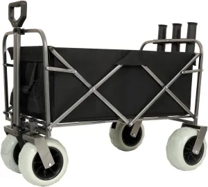 Fishing Cart with Rod Holders,Beach Wagon with Big Wheels for Sand 500lbs Capacity - All Terrain Steel Frame Utility Cart with 9" Pneumatic Tires,Strap with multiuse Bag,Black (Black)