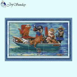 Fishing Kitten DIY Cartoon Animal Cross Stitch Kits