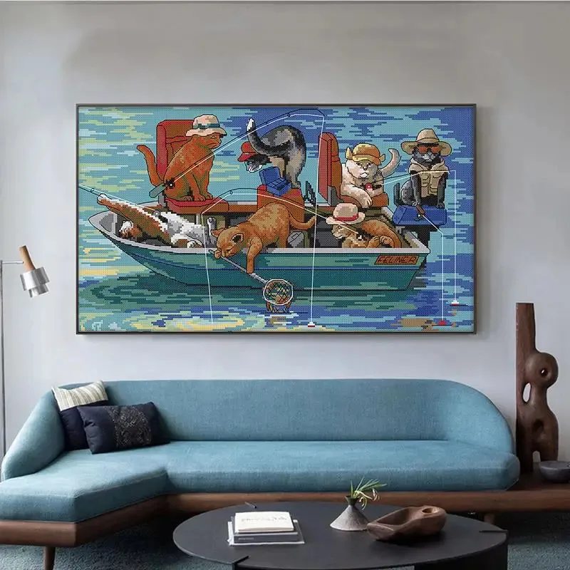 Fishing Kitten DIY Cartoon Animal Cross Stitch Kits