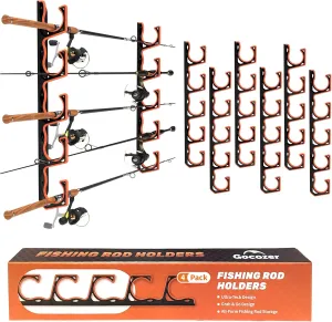 Fishing Rod Holder for Garage, H5 Wall or Ceiling Mounted Fishing Pole Holders with Soft Protective Pad, Fishing Rod Storage Organizer, Horizontal Fishing Rod Wall Mount Nets Storage (3 PACK)